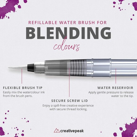 Watercolor Brush Pens - 72 Vibrant Soft Tip Coloring Markers with 4 Blending Bru - Picture 6 of 8